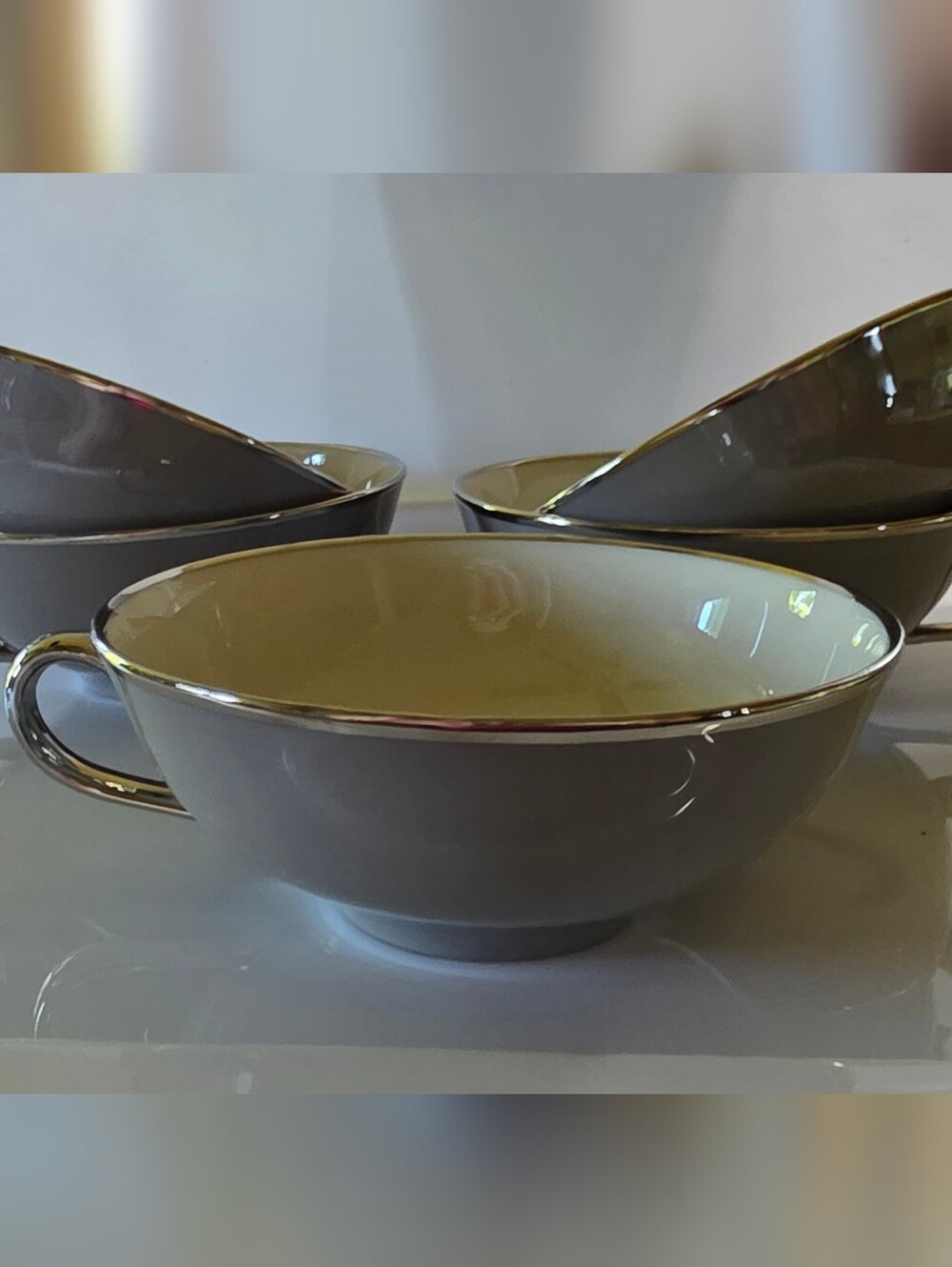 RARE "BIRCHBARK" Franciscan Fine China (Set Of 5 Low Cups)  Platinum Trim